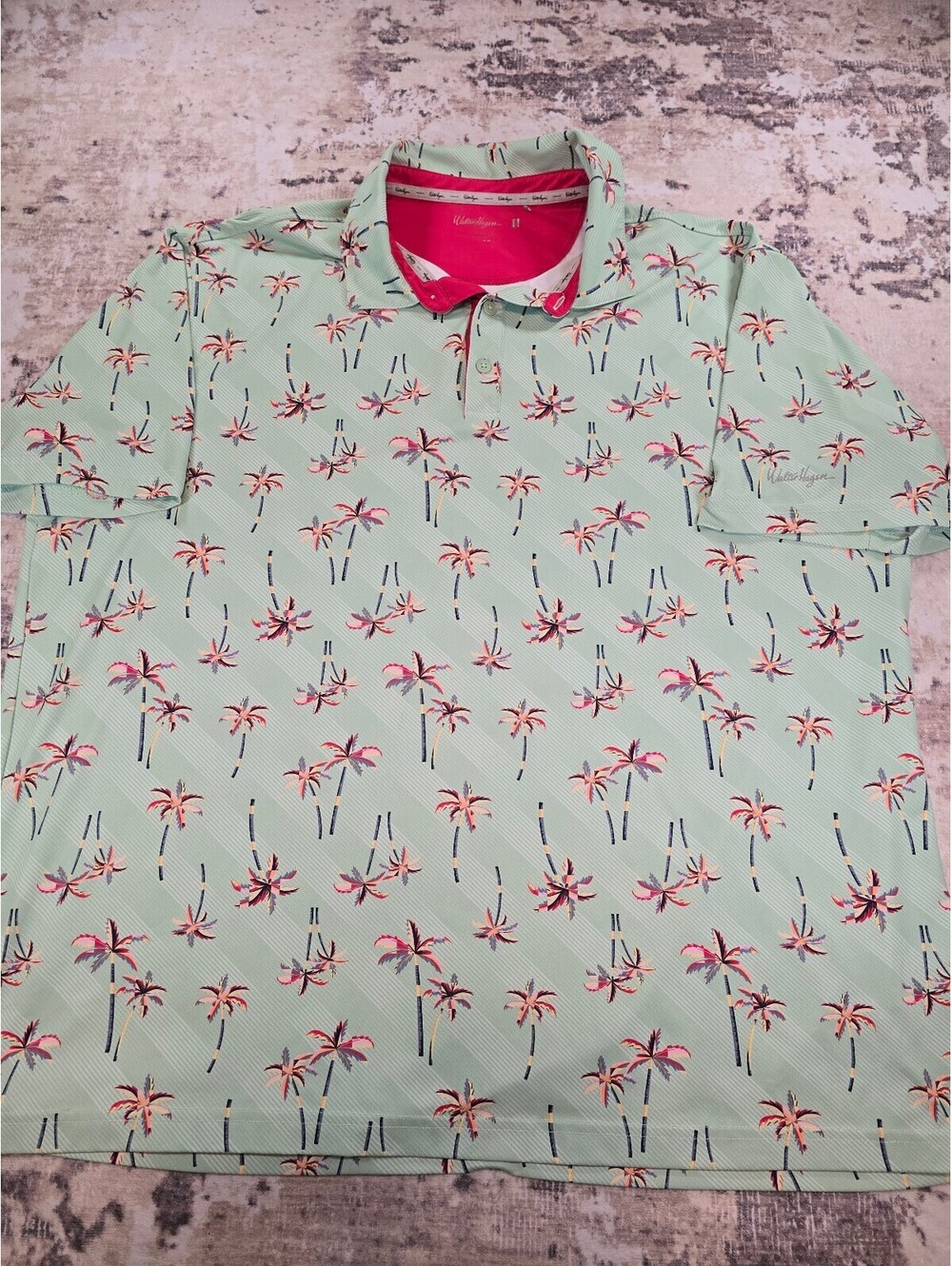 Walter Hagen Men's 2X Polo Shirt with Palm Tree Print, Mint Green